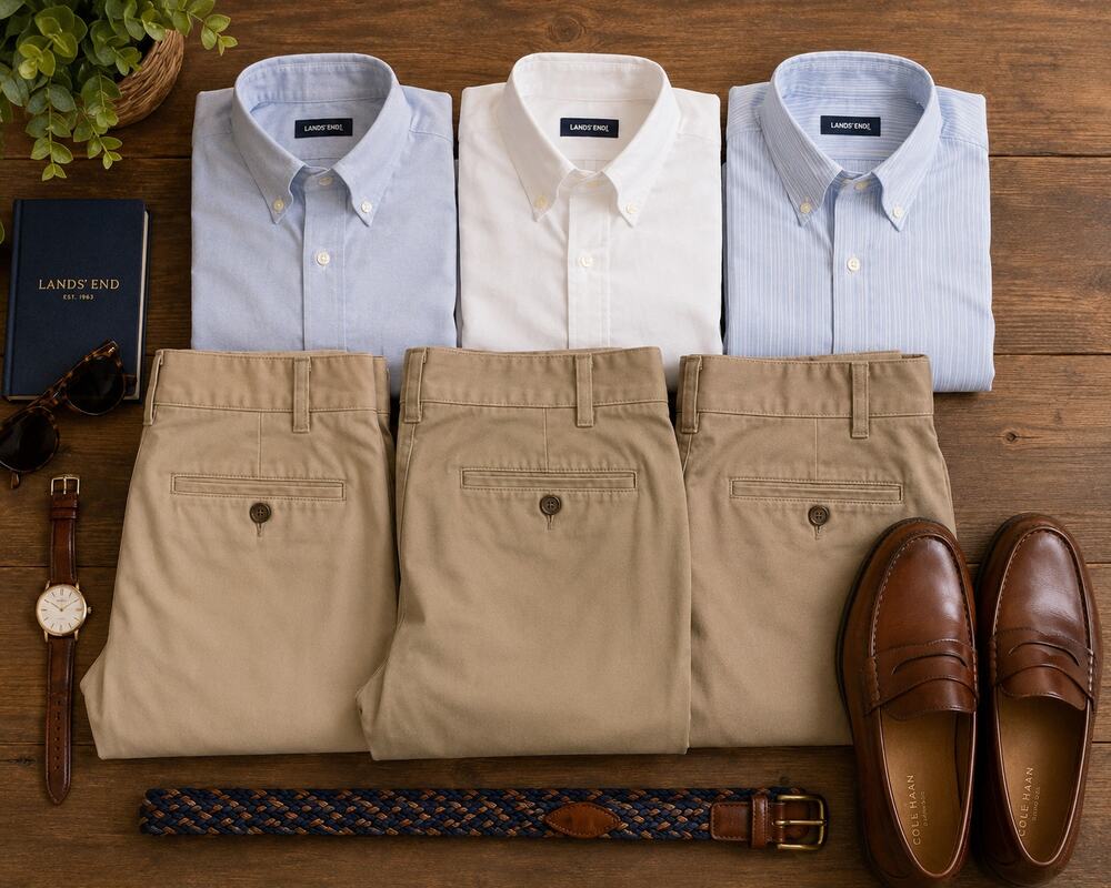 Lands' End Men's Khaki Pants Bundle 3 Pair Size 30 Chino Casual Work Lot